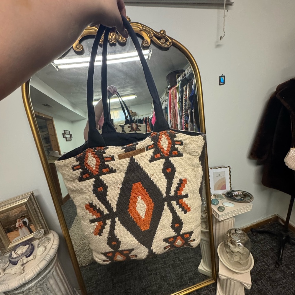 Bohemian Patterned Tote Bag - Black, Orange, Cream Billabong